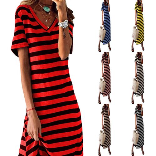 Womens 2025 Plus Size Stripe Printed Dress Slit Skirt
