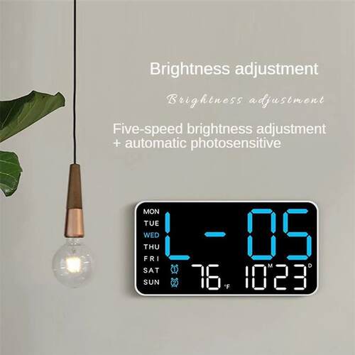 Large Digital Wall Clock Week Date Temperature Display Voice