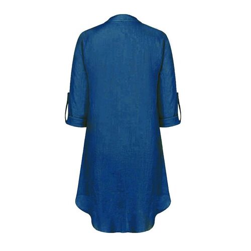 Womens Spring Solid Cotton Linen Shirt Dress Ladies Loose D