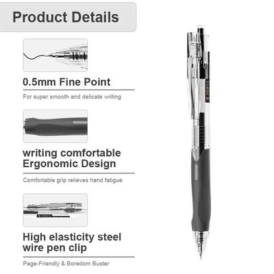 Gel Pens - 12 Retractable Gel Pens, 0.5mm Fine Tip, Quick Dr