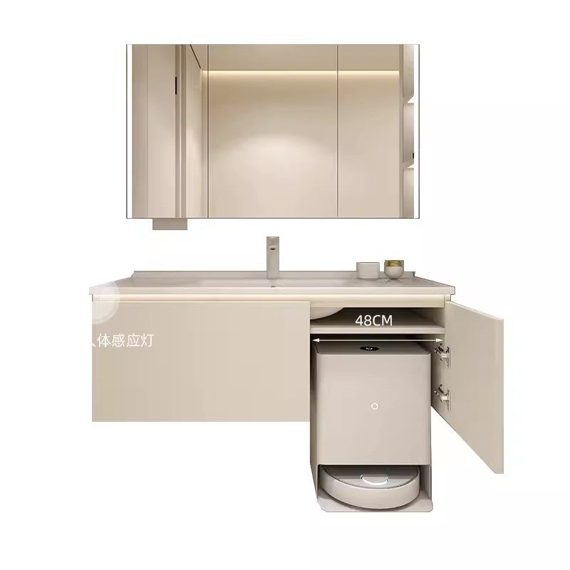奶油风75/85/95/105/115cm陶瓷一体盆洗漱台实木浴室柜扫地机器人,家装主材,浴室柜组合,淘宝优惠券,粉丝福利购,淘宝优惠卷