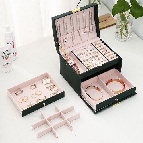 1pcs Multi Functional Three Layer Leather Drawer Style Jewel