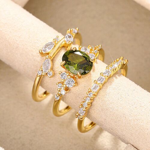 Huitan Olive Green Cubic Zircon 3Pcs Set Rings for Women