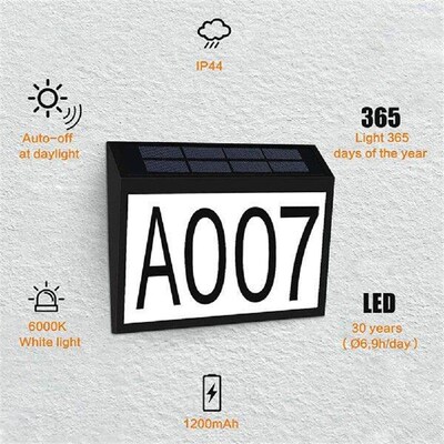 LED Address Sign Garden Door Lighting Solar Waterproof