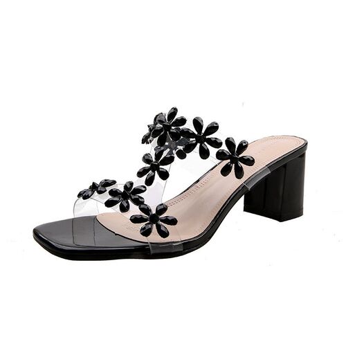 Fashion Diamond Sandals Women Mid Heel Chunky Heel Fashion D
