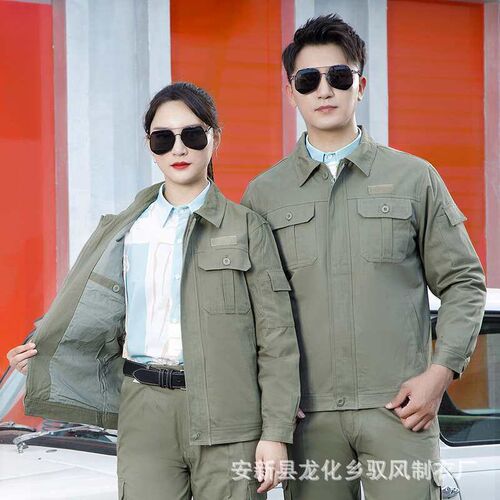 Cotton National Grid Work Clothes Suit Mens Wear-resistant