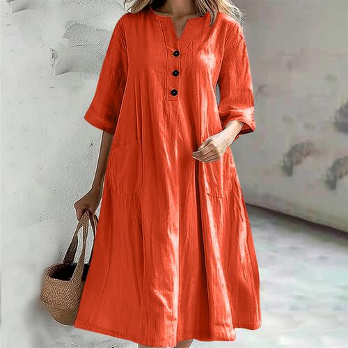 Womens Dress Womens Mid-length V-neck Half-sleeve tton-lin