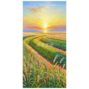 玄关海上日出东方手绘油画客厅丰收金色麦田装饰壁画抽象风景挂画