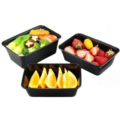 10PCS Plastic Disposable Food Containers Black Take out Cont