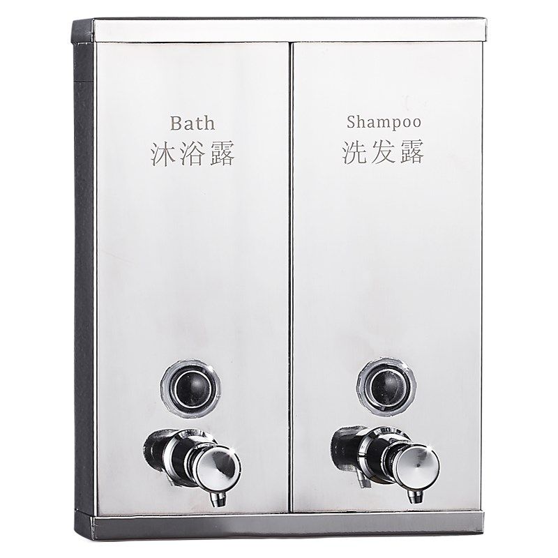 浴室不锈钢皂液器方形二合一洗手液瓶子壁挂式手动沐浴露洗发水盒