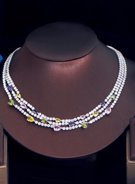 ThreeGraces Shiny Colorful Cubic Zirconia 3 Rows Multi Layer