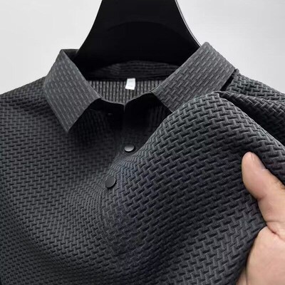 Light Mature Style Thin Ice Silk Mens Lapel Short-sleeved S