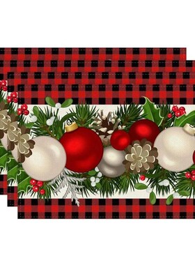 4PCS Linen Christmas Table Placemats 30*45cm Christmas rees