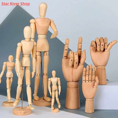 Wooden Hand Figurines Rotatable Joint Model Drawing Sketch M