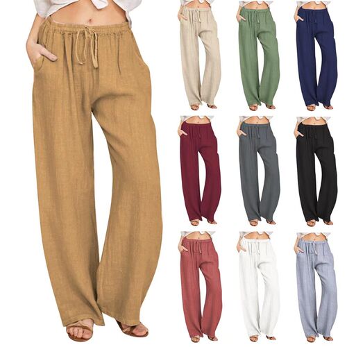 2025ebay Plus Size Womens Elastic Waist Long Linen Casual L