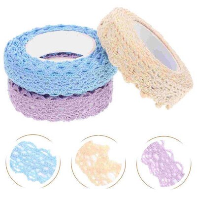 3 Rolls Fabric Lace Tape Paper Washi Black Duct Scrap