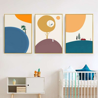 Nordic Simple Cartoon Mural Animal Geometric Color Block Abs