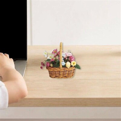 Handcrafted Mini Rattan Basket with Carrying Handle for