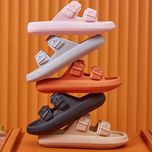 Thick Platform Cloud Slippers Women Fashion Buckle Soft