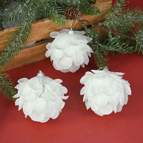 3pcs/Box Christmas Tree Ornaments White Glitter Petal Shape