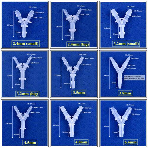 5~200pcs 2.4~12.7mm PP Y-Style Tee Connectors Aquarium Tank