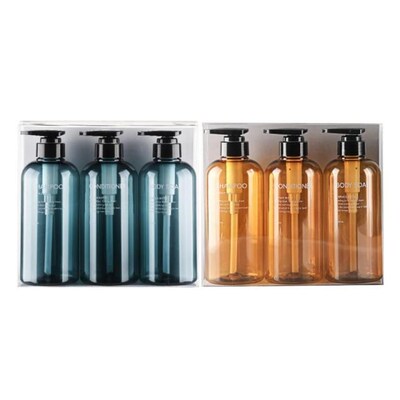 3Pcs 500ml Empty Bottle Set Shampoo Shower Gel Hair Conditio