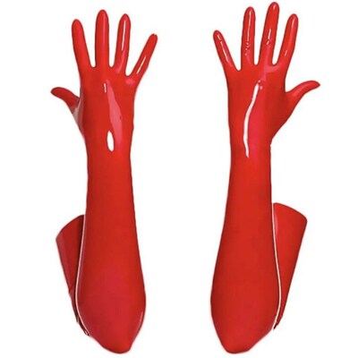 Women PU Leather Wetlook Shiny High Stockings Mittens Long L