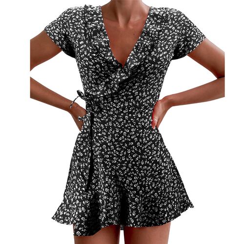 Womens Short Sleeve Dress Wrap Summer Elegant Floral
