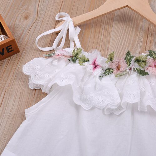 Summer Thin Suit Flower Decoration Sling Top+Denim Shorts 2P