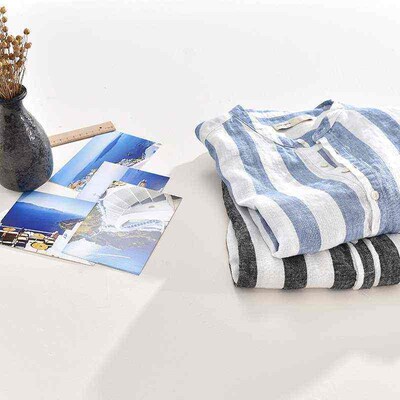 1804 mens short-sleeved shirt literary fresh pullover loose