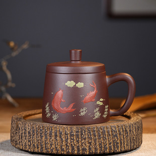 手工紫砂杯带盖男士高档家用女士款大容量茶杯办公室水杯陶瓷杯子