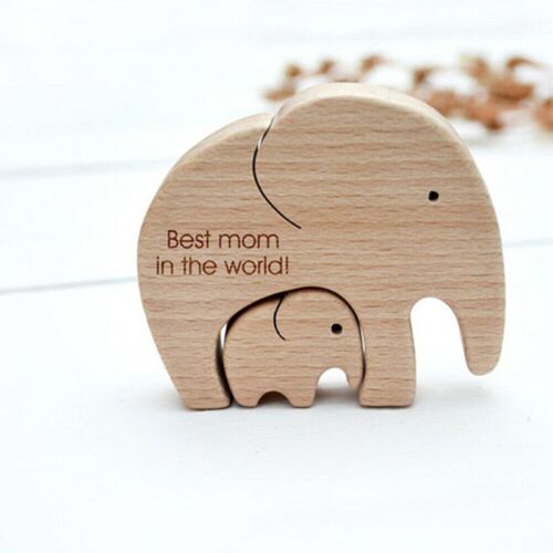 Elephant Mother And Child Family Wood Carving Ornaments Home