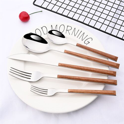 6/30Pcs Stainless Steel Dinner Flatware Imitation Wooden