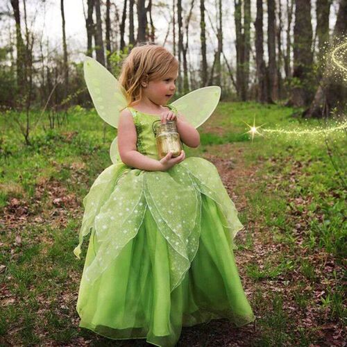 Tinker Bell Princess Halloween Cosplay Girls Party Green Flo