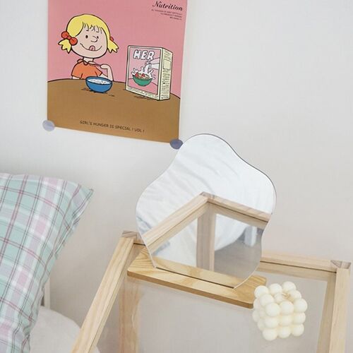 Cloud-shaped Irregular Glass Table Makeup Mirror with Beech