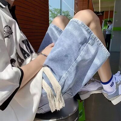 Casual Denim Five-point Pants Tie Elastic Waist Loose Retro