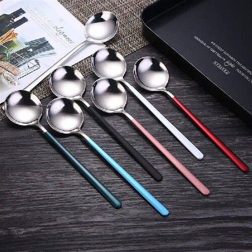 Round Head Coffee Dessert Spoon Stainless Steel Long Handle