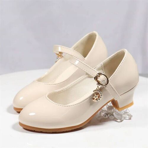 Children Girls Leather Shoes White Princess High Heel Shoes