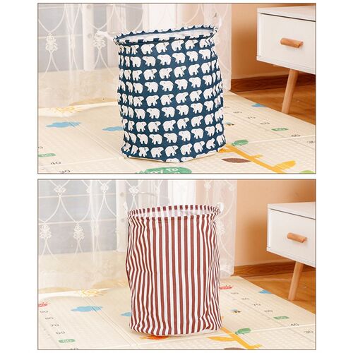 Collapsible Round Cotton Linen Laundry Basket Dirty Clothes