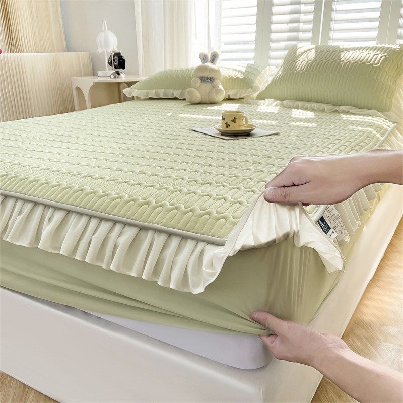 夏季凉感冰丝花边乳胶床笠三件床笠床罩单件防滑凉席床垫保护,床上用品,床笠,淘宝优惠券,粉丝福利购,淘宝优惠卷