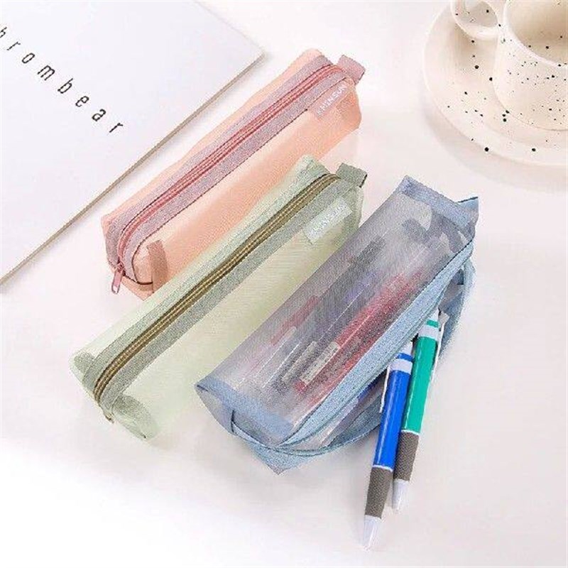 Simple Transparent Mesh Pencil Case Pen Bag Large Capacity图片