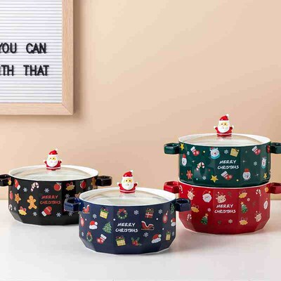 Christmas tant noodle bowl with lid ceramic pot drama home s
