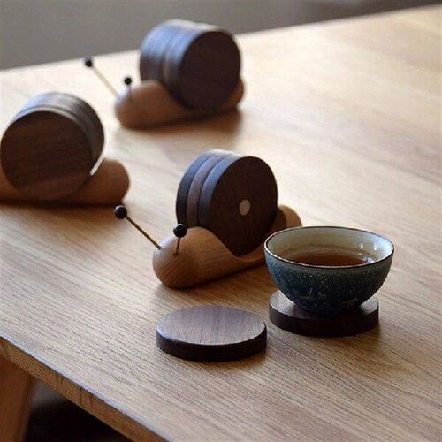 1 Set Wood Cup Mat Placemats For Table Snail Shaped Heat