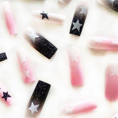 Glitter Decor French Style Long False Manicure Durable &