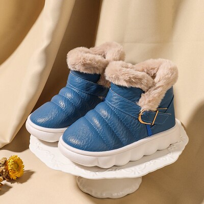 Fleece Childrens Snow Boots, Thickened Warm Cotton Shoes, T