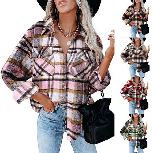 Womens 2025 Plaid Shirt Wool Flannel-breasted at