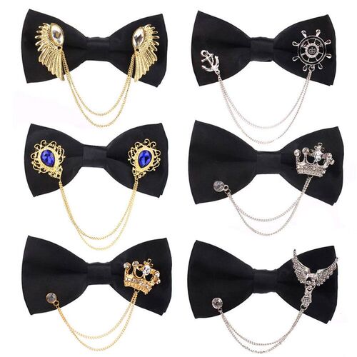 Men Black Bowtie Metal Decoratio Bow Tie For Men Women Unifo
