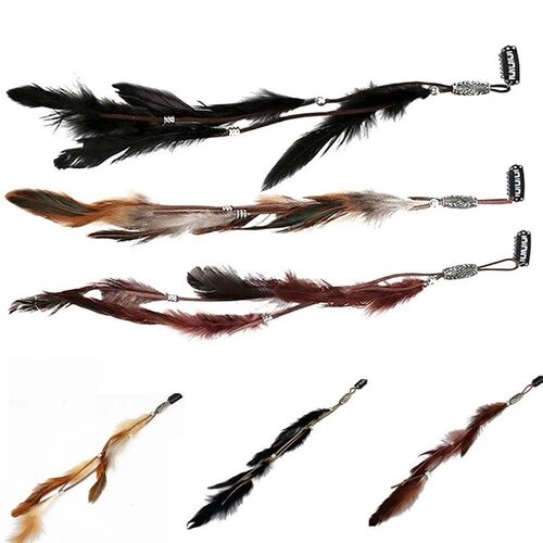 2023 New Fashionable Boho Feather Headband Wig Beaded Feathe