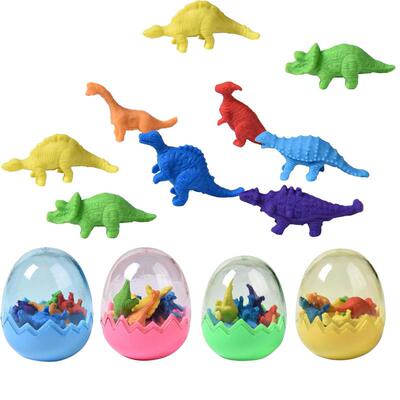 12pcs Dinosaur Eggs Erasers Kids Mini Dino Classroom Rewards
