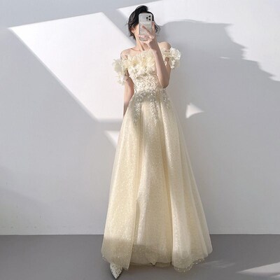 Champagne Evening Dress Womens Off-shoulder High-end Birthd